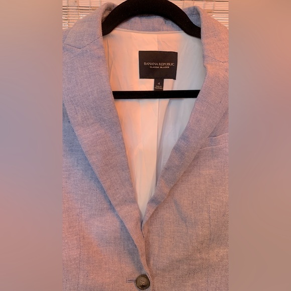 Banana Republic Blue Linen Blazer Classic Fit Chambray Suit Jacket Jcrew Gap 4 - Picture 3 of 5